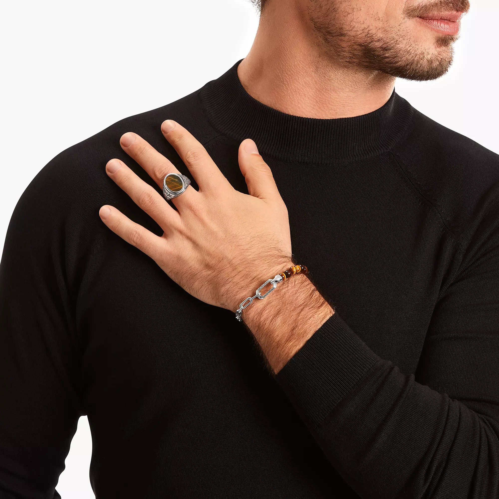 Thomas Sabo Ring - Rebel Wolf Ring mit goldblauem Tigerauge - Silber gesch. & Zirkonia - Blau – Ansicht 4