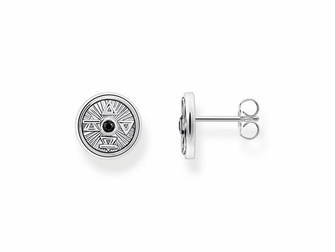 Thomas Sabo Ohrstecker H2162-643-11 aus Sterling Silber mit geschwungenem Design und Zirkonia, präsentiert in einer eleganten runden Form mit feinen Mustern.