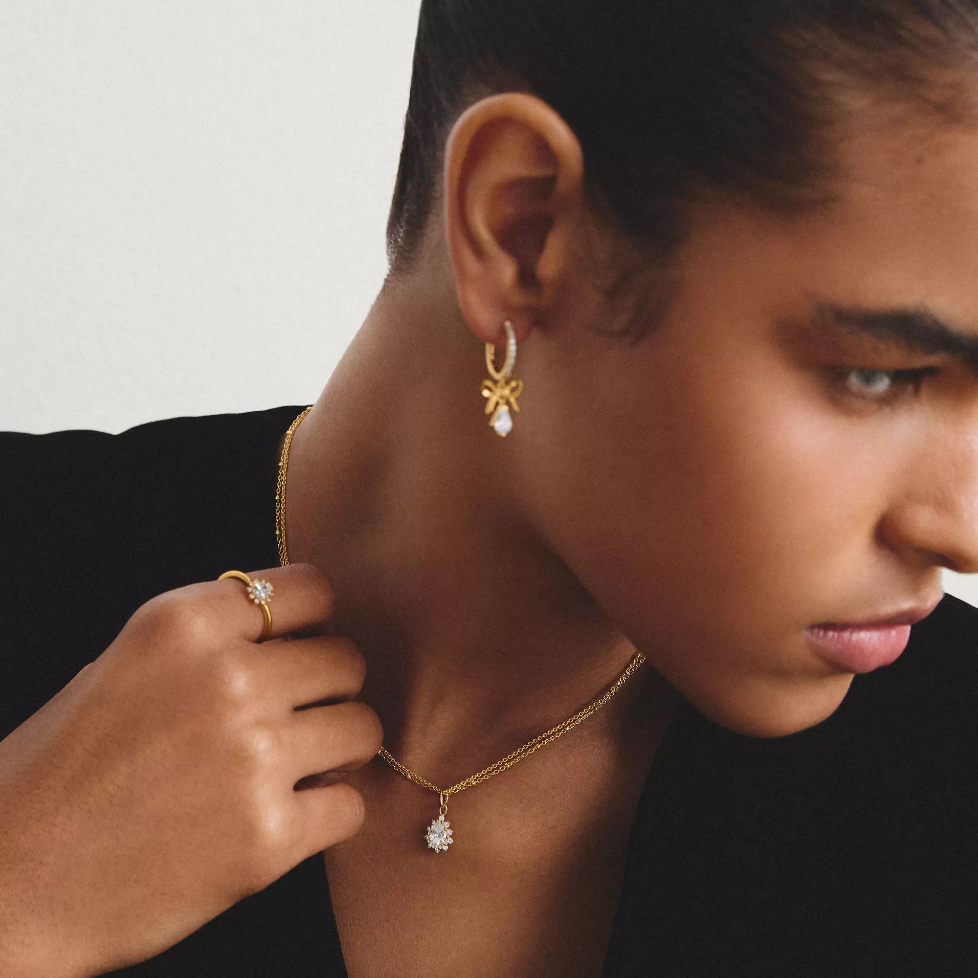 Thomas Sabo Doppelkette mit weißem Zirkonia in Tropfenform – vergoldet – 45 cm – Ansicht 4