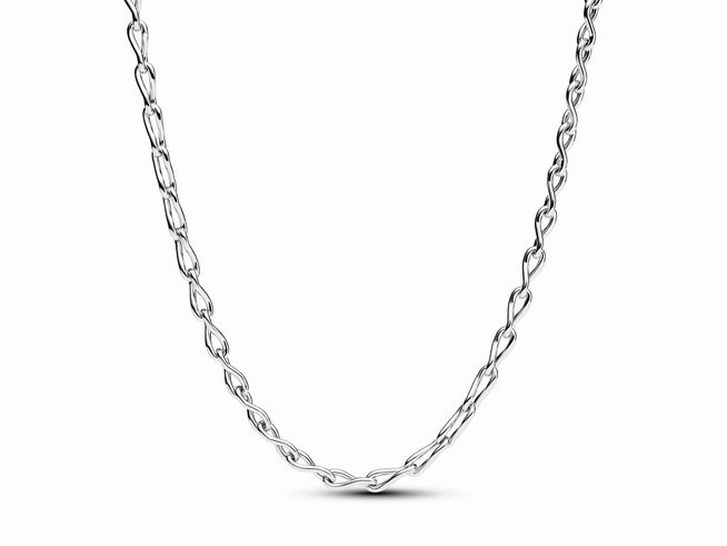 Sterling Silber Unendlichkeitshalskette von Pandora in 50 cm Länge, filigrane, geschwungene Glieder, elegantes Design, ideal für jeden Anlass.