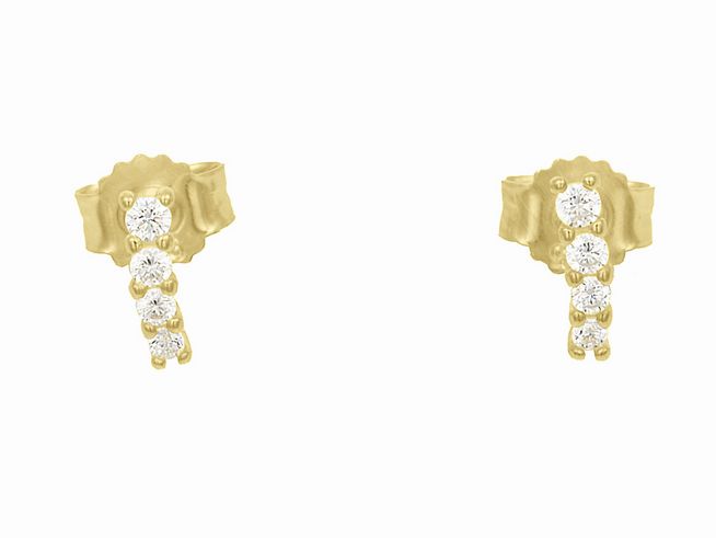 Ohrstecker aus poliertem Gelbgold mit vier weißen Zirkonia, gefertigt vom Juwelier Harnisch. Elegantes Design für einen funkelnden Akzent.