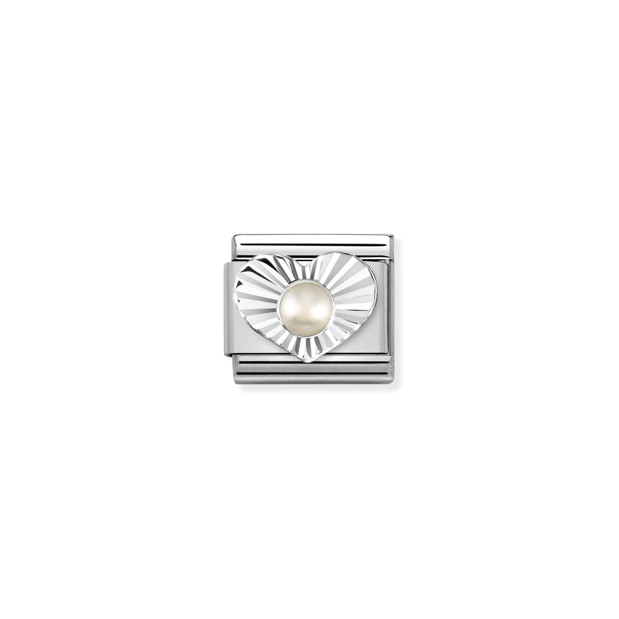 Nomination Composable Classic Charm Herz Perle weiß - Edelstahl, Sterling Silber diamantiert