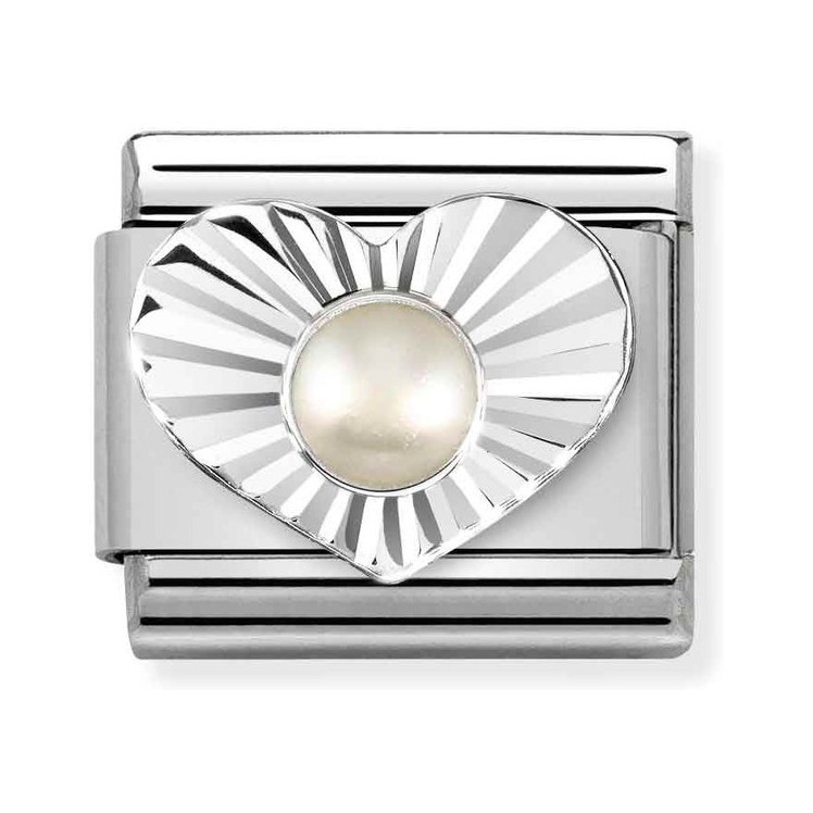 Nomination Composable Classic Charm Herz Perle weiß - Edelstahl, Sterling Silber diamantiert