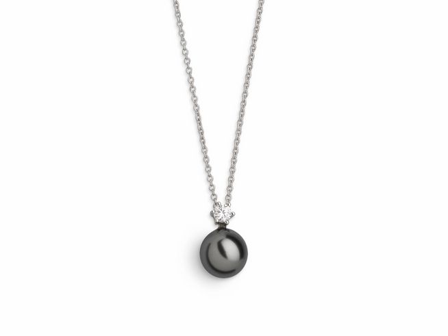Xenox Sterling Silber Kette XS5263 mit PEARL DREAMS Anhänger in Schwarz, elegante Ankerkette von Xenox, Länge 40-45 cm, zeitloses Schmuckstück mit schimmernder Perle.