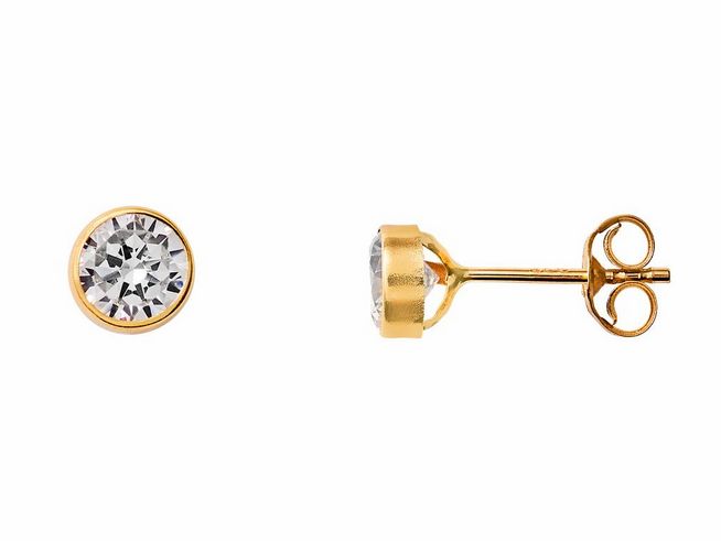 Gelbgold 585 Ohrstecker von Xenox, polierte Oberfläche mit funkelndem Zirkonia, elegantes Design für modischen Schmuck. Perfekt für jeden Anlass.