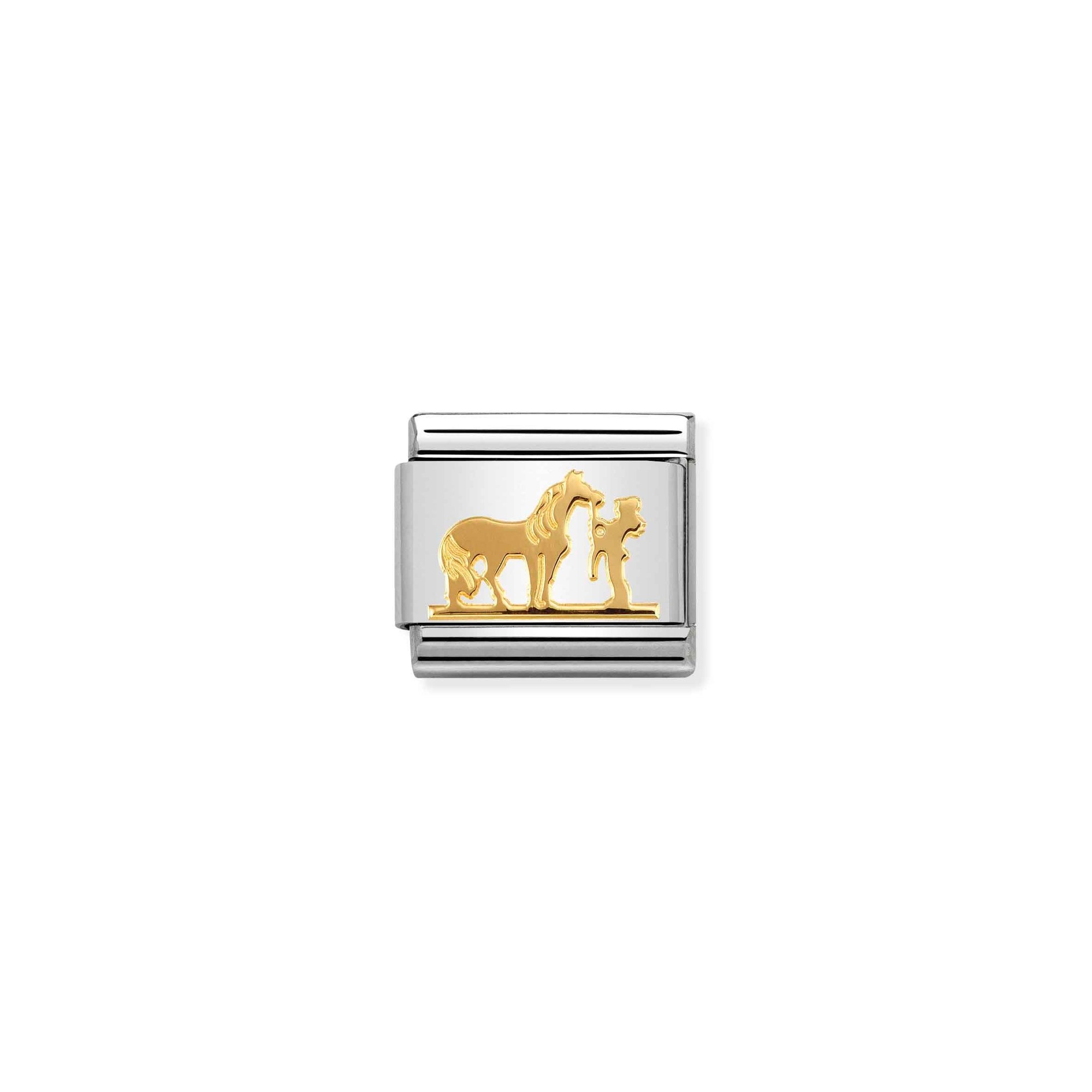 Nomination Composable Classic Charm Pferd mit Reiter - Edelstahl, Gold 750 Gelbgold