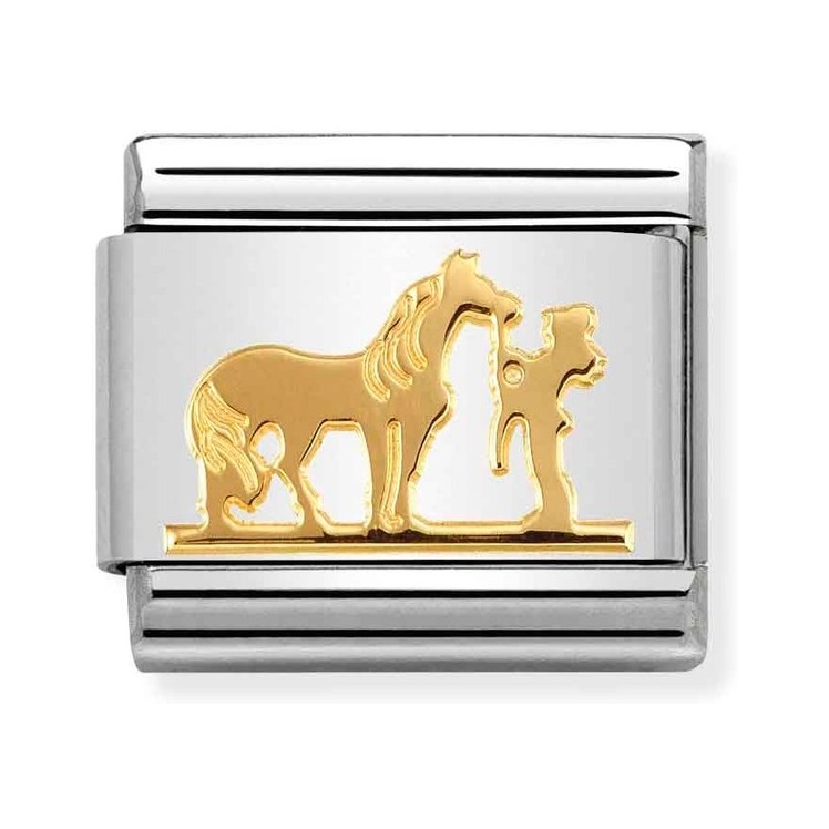 Nomination Composable Classic Charm Pferd mit Reiter - Edelstahl, Gold 750 Gelbgold