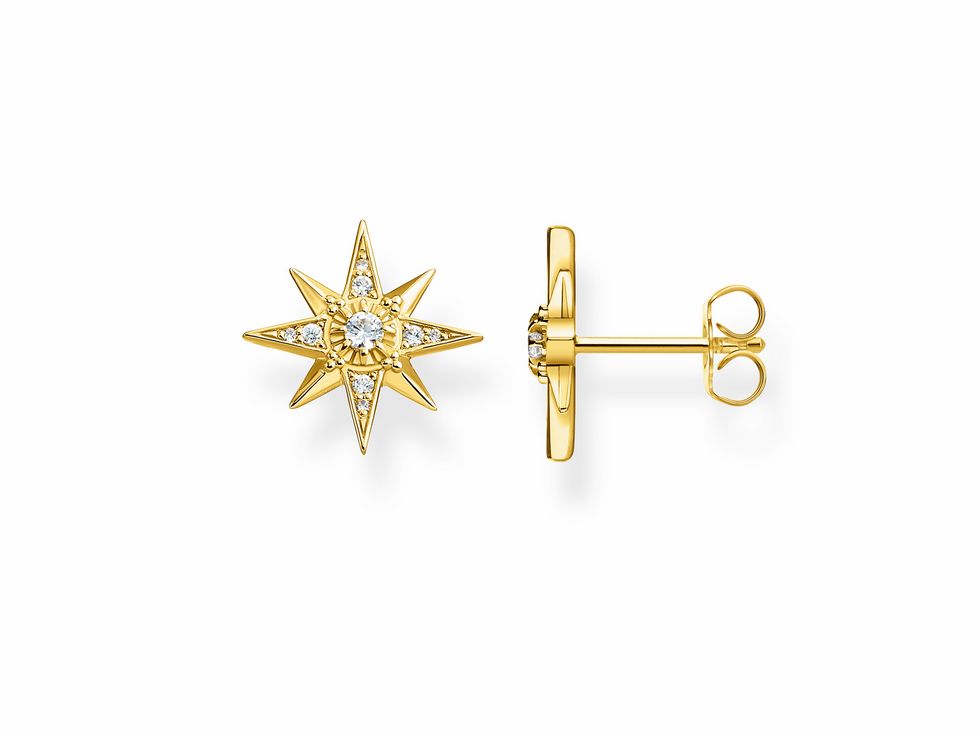 Thomas Sabo Ohrstecker H2081-414-14 in Sternform aus vergoldetem Sterling Silber mit weißen Zirkonia, elegant und funkelnd, ideales Accessoire für jeden Anlass.