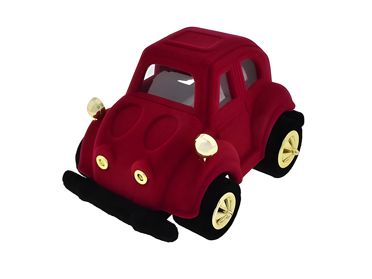 Geschenkschachtel in Form eines roten Autos, 7 cm groß, Hersteller: Juwelier Harnisch, ideal als Geschenkbox für kleine Überraschungen.