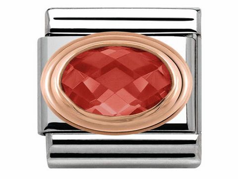 Zirkonia mit facettierter roter Oberfläche, eingefasst in einem Edelstahlrahmen mit Roségold-Akzenten, von Hersteller Nomination, ideal für Schmuckliebhaber.