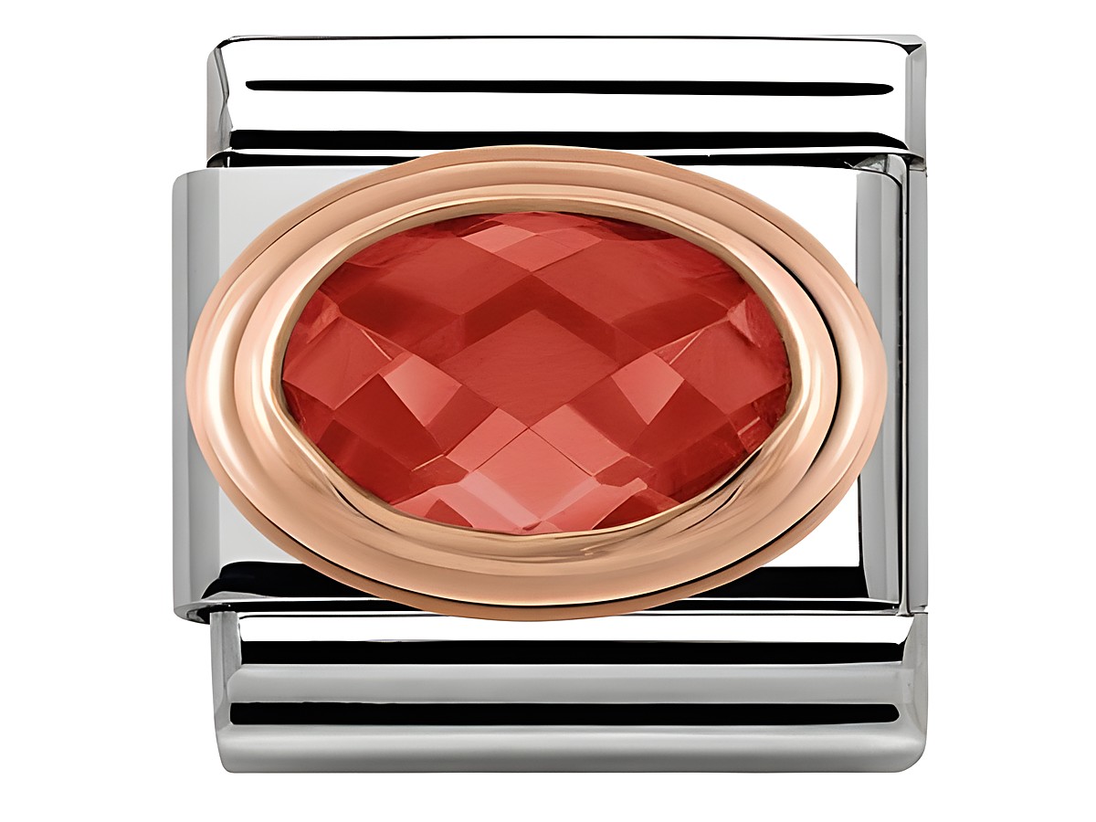 Zirkonia mit facettierter roter Oberfläche, eingefasst in einem Edelstahlrahmen mit Roségold-Akzenten, von Hersteller Nomination, ideal für Schmuckliebhaber.