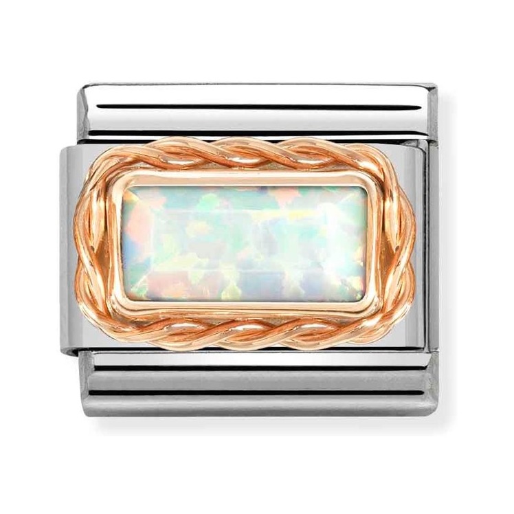 Nomination Composable Classic Charm Kordel Opal weiß - Edelstahl, Gold 375 Roségold