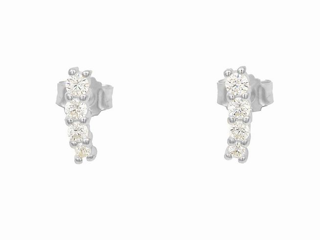 Ohrstecker aus Sterling Silber, poliert und rhodiniert, mit vier weißen Zirkonia. Hersteller ist Juwelier Harnisch. Elegantes Design für einen funkelnden Look.