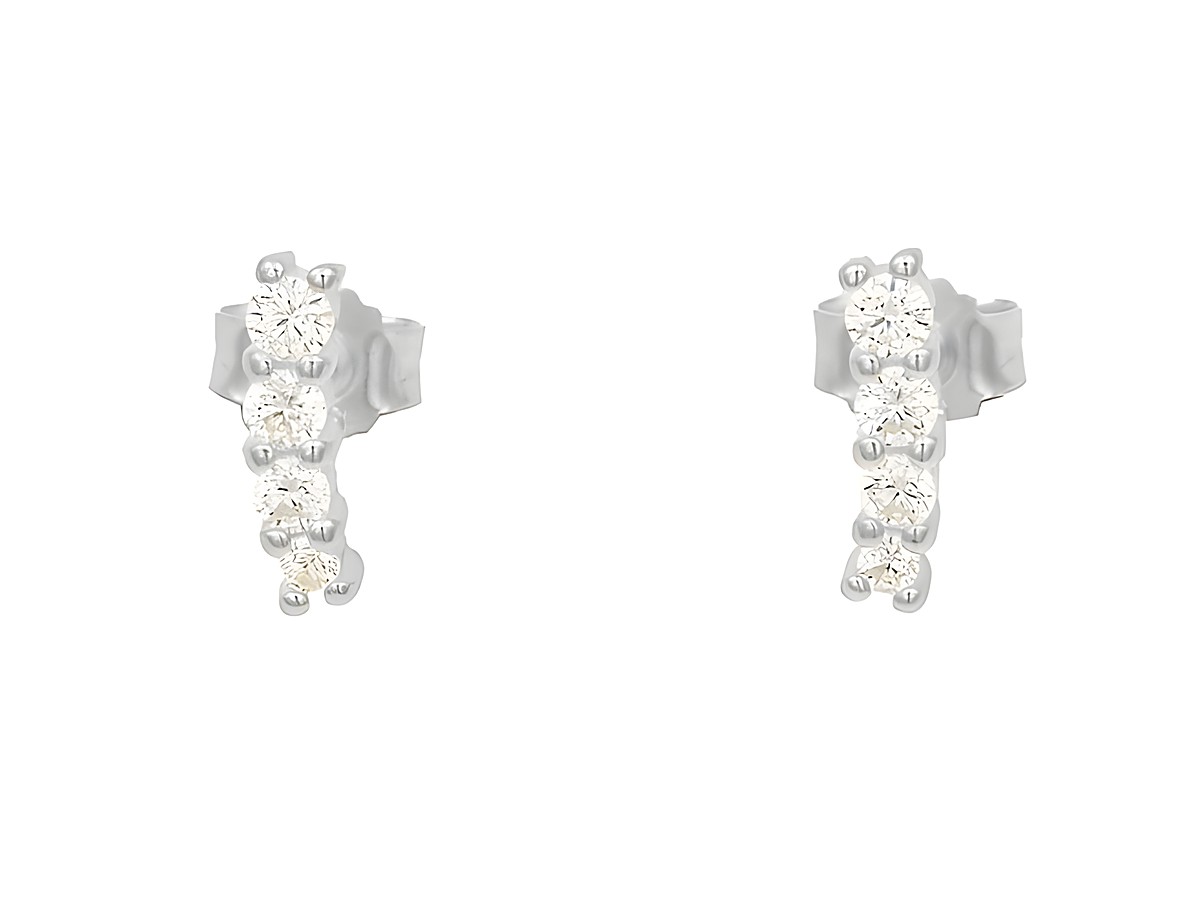 Ohrstecker aus Sterling Silber, poliert und rhodiniert, mit vier weißen Zirkonia. Hersteller ist Juwelier Harnisch. Elegantes Design für einen funkelnden Look.