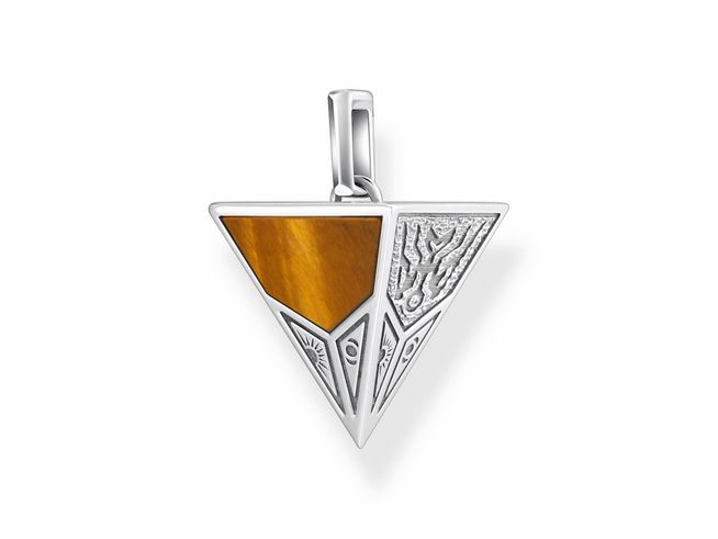 Anhänger von Thomas Sabo aus Silber mit geschwungenem Design und Achat in einem dreieckigen Format, verziert mit einem strukturierten Muster auf der einen Seite.