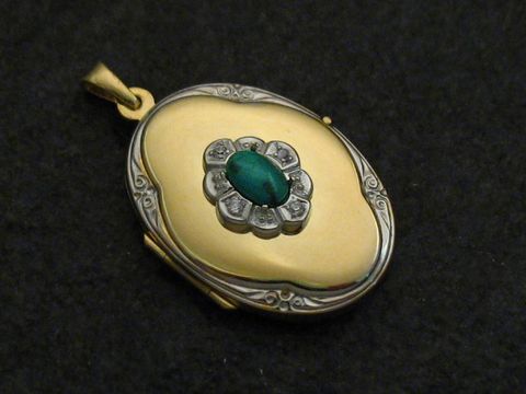 Türkis türkis-blau Medaillon Cabochon in Gold 333 bicolor mit elegantem Design und filigraner Verzierung, Hersteller Juwelier Harnisch, Gold 333.
