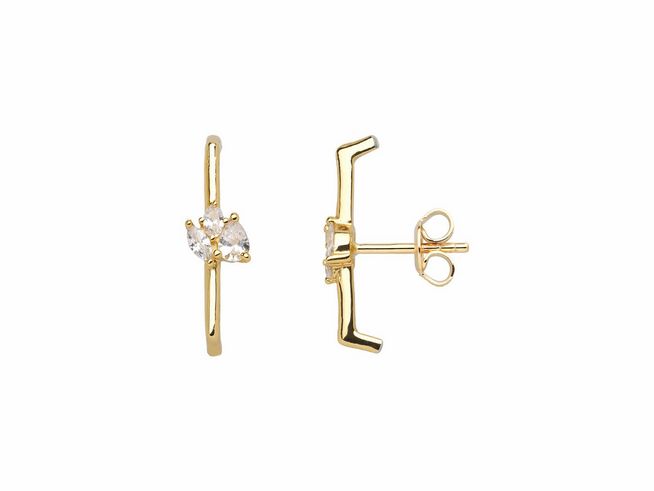 Xenox Sterling Silber Ohrringe XS2363G - SPLASH - mit gelbgold vergoldeter Oberfläche, elegante Form mit funkelndem Stein, perfekter Ohrschmuck für besondere Anlässe.
