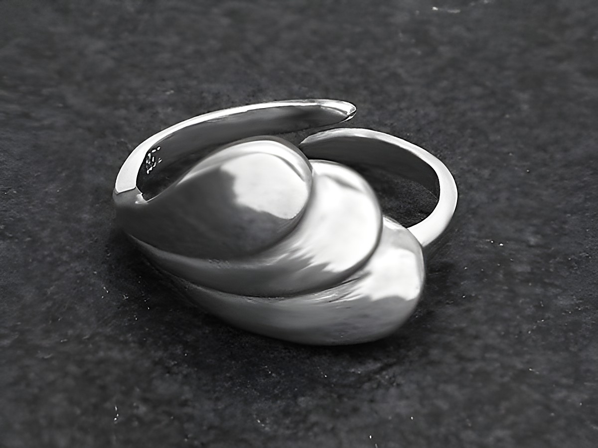 Silberring FLÜGEL Gr. weit verstellbar, Hersteller: Juwelier Harnisch, ohne Stein, elegant geschwungene Form mit glänzender Oberfläche, ideal für jeden Anlass.