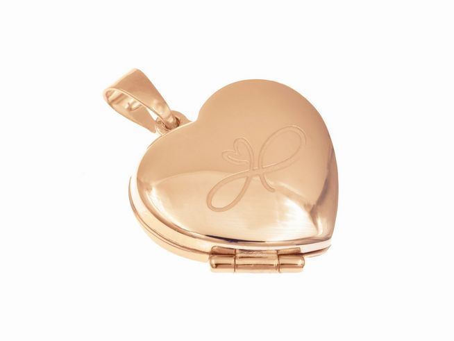 Medaillon Anhänger Unendlichkeit aus Sterling Silber mit Roségold Vergoldung in Herzform, elegant verziert mit einem geschwungenen Muster, hergestellt von Juwelier Harnisch.