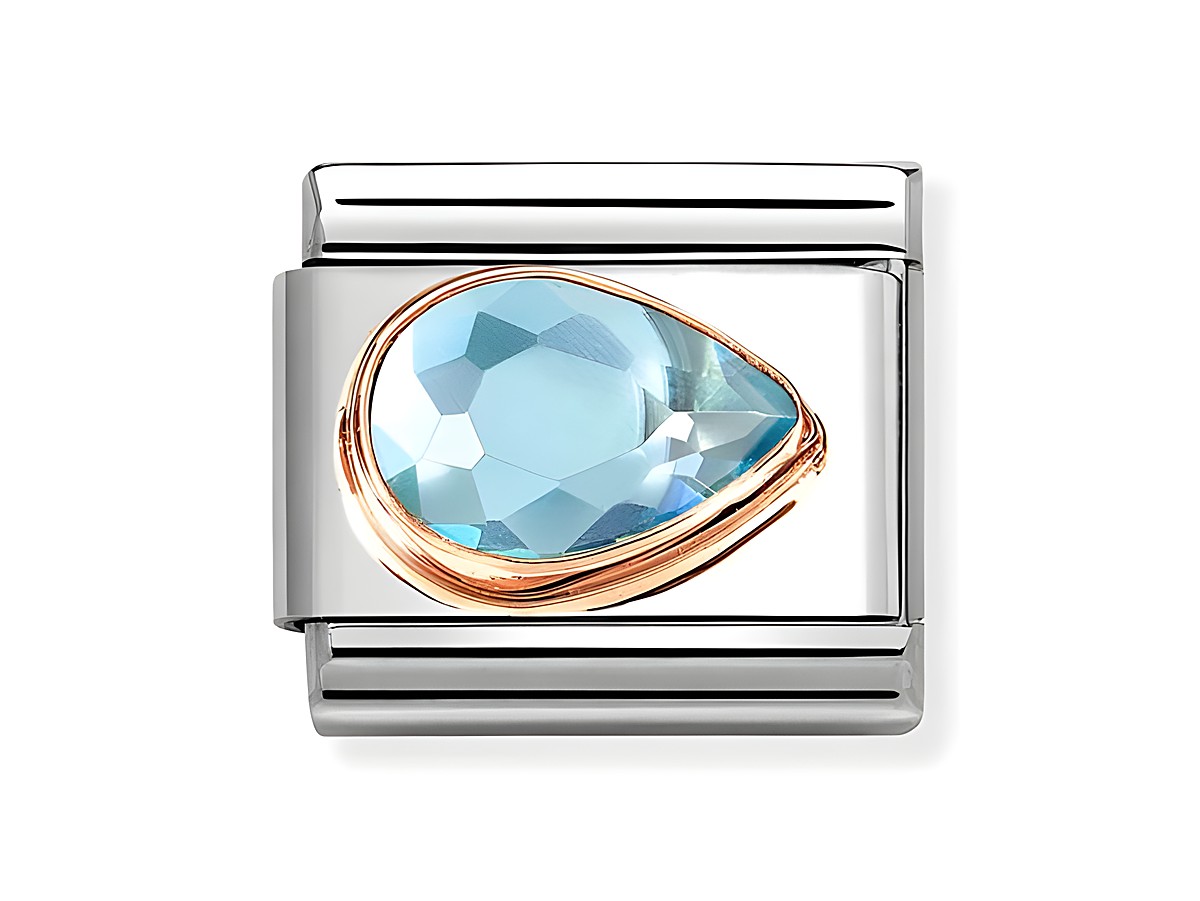 Hochwertiges Nomination 430606 06 Classic in Hellblau mit einer tropfenförmigen Zirkonia, umrahmt von Roségold und Edelstahl, verleiht jedem Outfit einen eleganten Akzent.