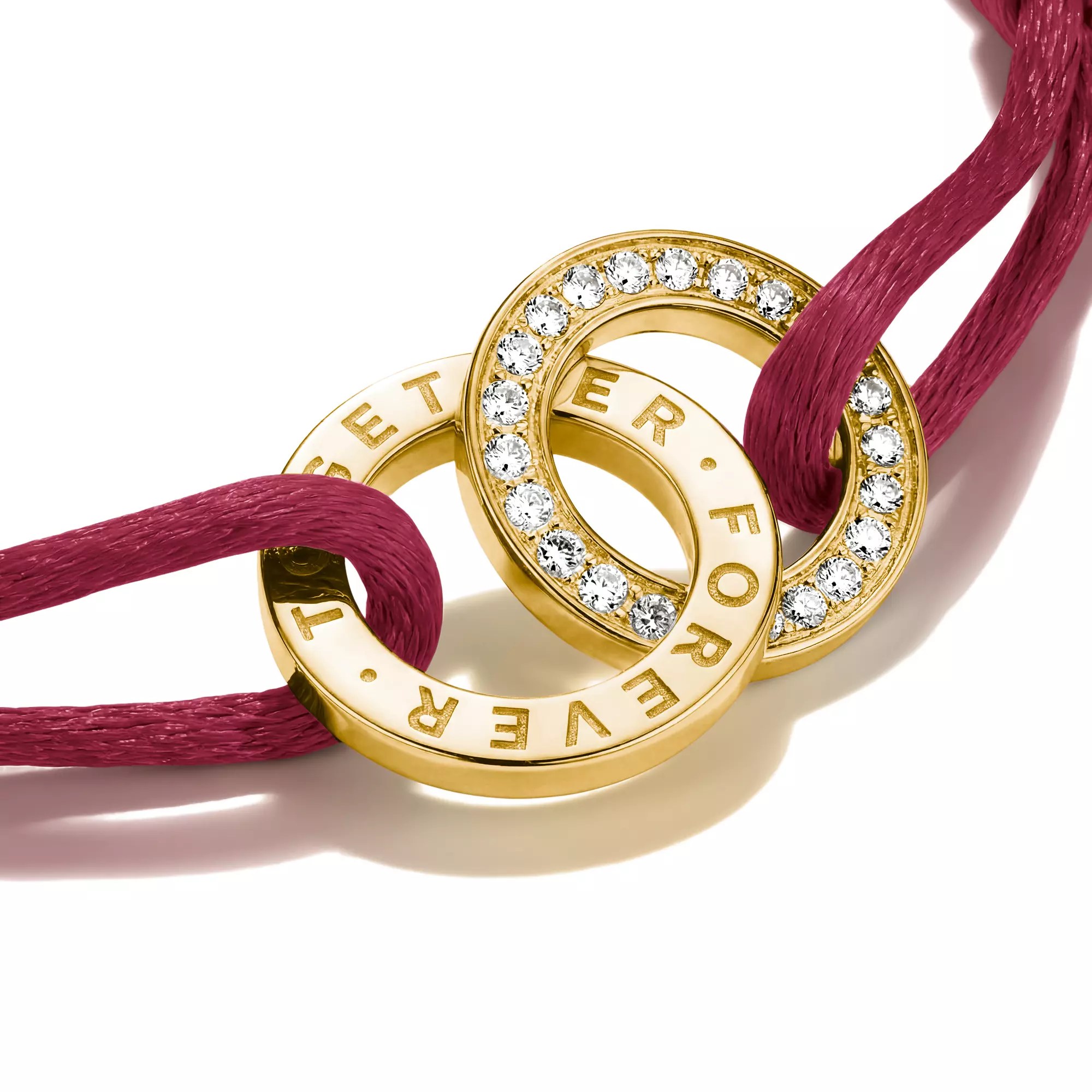 Thomas Sabo Together - Armband - 24 cm - 18K Gelbgold-Vergoldung & Textil - bordeaux – Ansicht 2