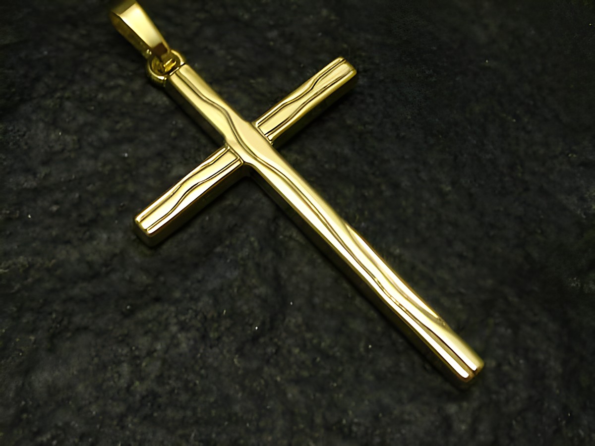 Großes Goldkreuz mit Muster aus Gold 333, Hersteller Juwelier Harnisch, klassisches Design, glänzende Oberfläche und feine Details für stilvolles Tragen.
