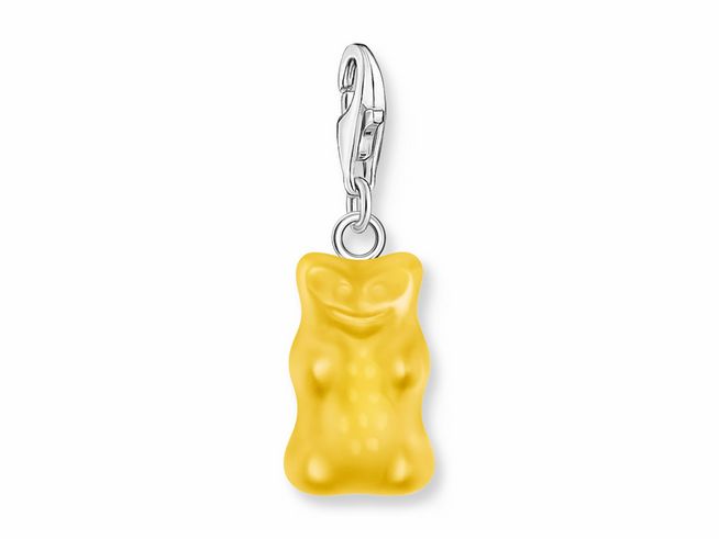 Charm-Anhänger in Form eines gelben HARIBO Gummibärchens aus Silber und Glas, hergestellt von Thomas Sabo, ideal als verspieltes Accessoire. Neuheit im Sortiment.