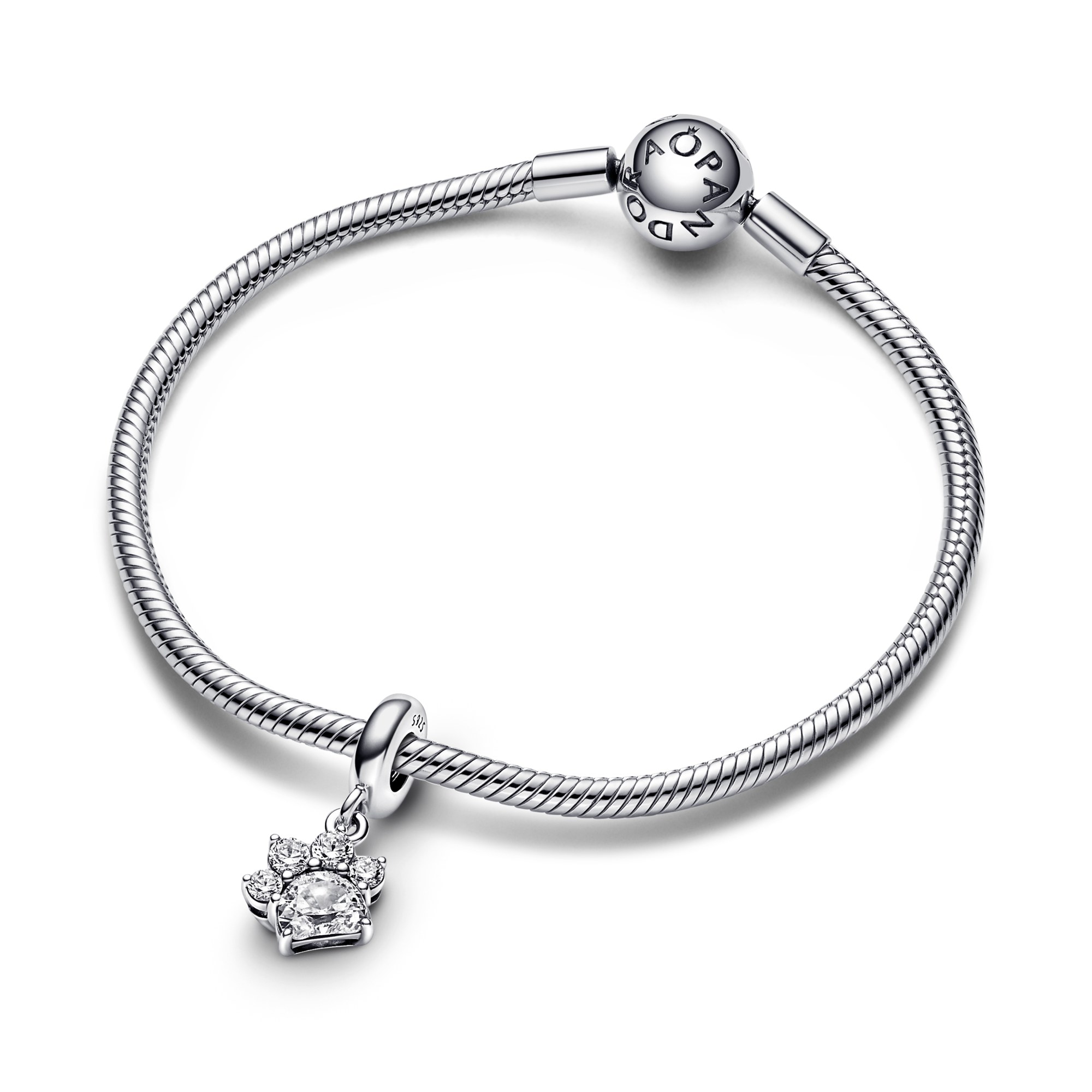 Pandora Funkelnder Pfotenabdruck Charm-Anhänger - Sterling Silber + Zirkonia - Klar – Ansicht 3