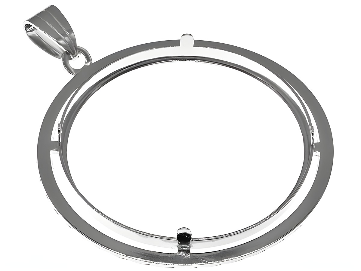 Münzfassung Anhänger diamantiert aus 925 Sterling Silber mit rhodiniertem Finish, geeignet für Münzen bis 34 mm Durchmesser, Hersteller Juwelier Harnisch. – Ansicht 2