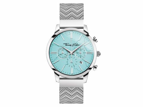 Thomas Sabo Uhr WA0366-201-215-42 mm Unisexuhr mit mintgrünem Zifferblatt, silbernem Edelstahlgehäuse und Milanaise-Armband, zeigt ein elegantes und modernes Design.
