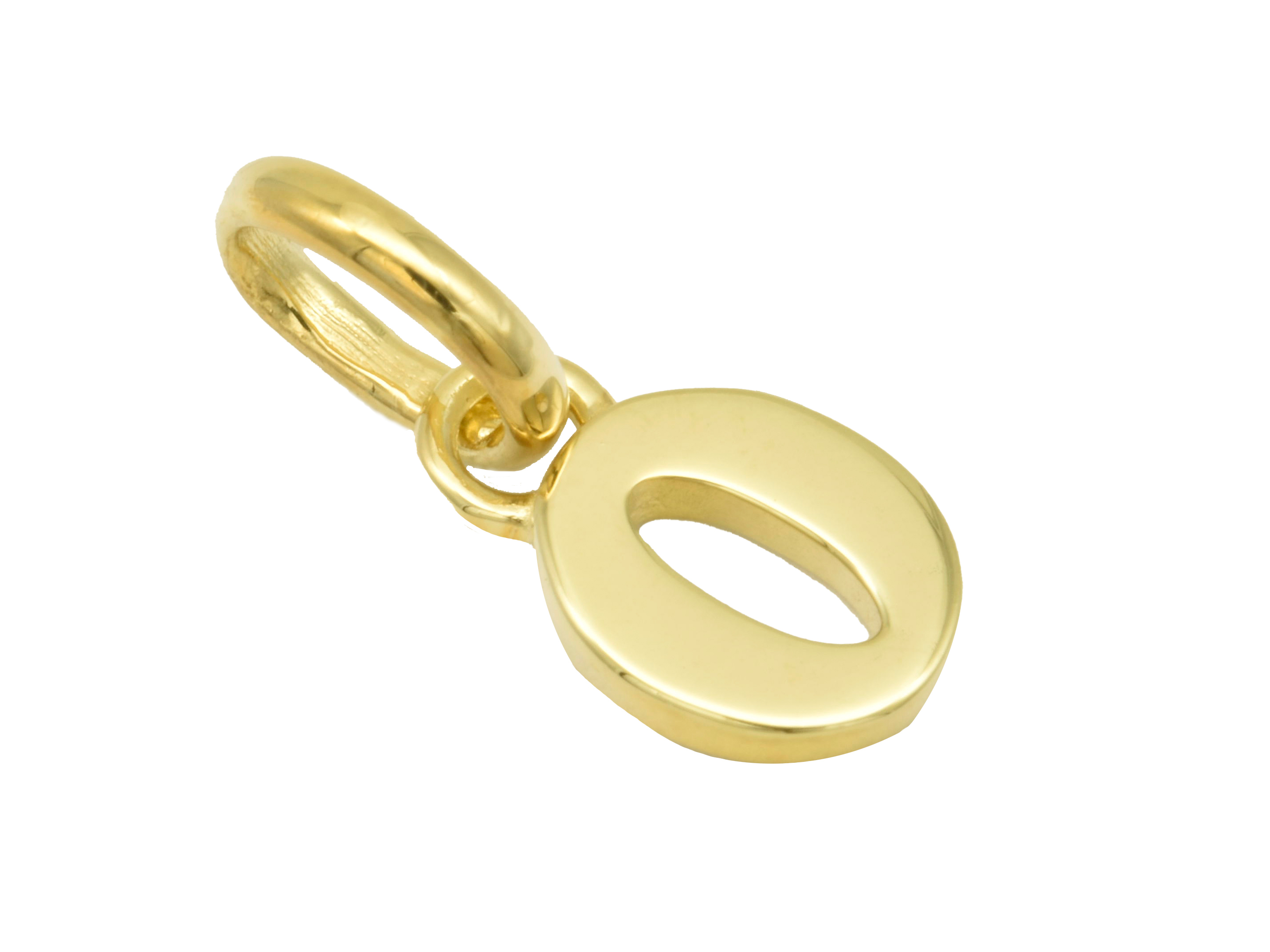 Silber Anhänger Zahl 0 aus Sterling Silber, gelbgold vergoldet und poliert, symbolisiert Glückszahl, hergestellt von Juwelier Harnisch.