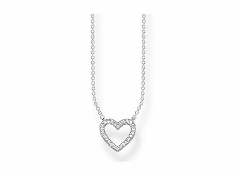 Collier von Thomas Sabo aus Silber mit einem Zirkonia-Herzanhänger, 45 cm lang, filigrane Kette, elegantes Design, perfekt für jeden Anlass.