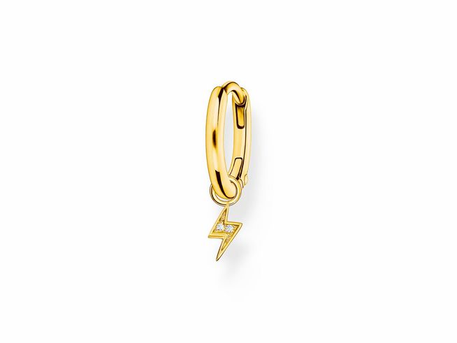 Thomas Sabo Creole 1 Stück CR705-414-14 aus vergoldetem Sterling Silber mit einem kleinen Blitzanhänger, besetzt mit Zirkonia, eleganter Ohrschmuck für einen trendigen Look.