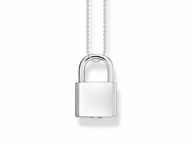 Silberne Thomas Sabo Gravur Kette mit Vorhängeschloss Anhänger, Modell KE2130-001-21-L45V, für unverwechselbaren Stil, Länge von 40 bis 45 cm.