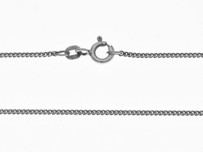 Silberkette aus geschwärztem Sterling Silber mit Ruthenium-Beschichtung, Panzerkette 1,3 x 0,7 mm, 42 cm lang, Hersteller Juwelier Harnisch, Stärke bis 1,5 mm.
