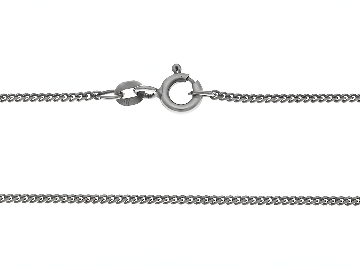 Silberkette aus geschwärztem Sterling Silber mit Ruthenium-Beschichtung, Panzerkette 1,3 x 0,7 mm, 42 cm lang, Hersteller Juwelier Harnisch, Stärke bis 1,5 mm.