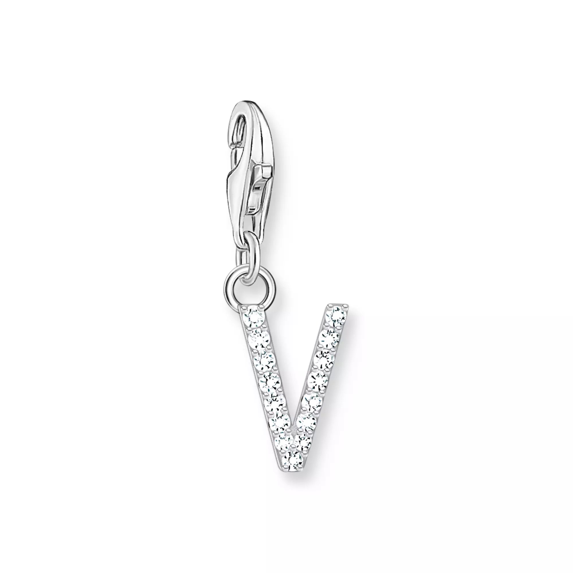 Thomas Sabo Charm-Anhänger - funkelnder Buchstabe V - Silber & Zirkonia - Weiß