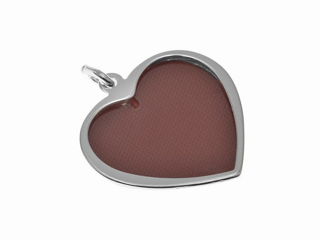 Herz Medaillon aus Sterling Silber mit einer dunkelbraunen Rückseite, hergestellt von Juwelier Harnisch, ideal als persönlicher Anhänger oder Geschenk, filigranes Design.