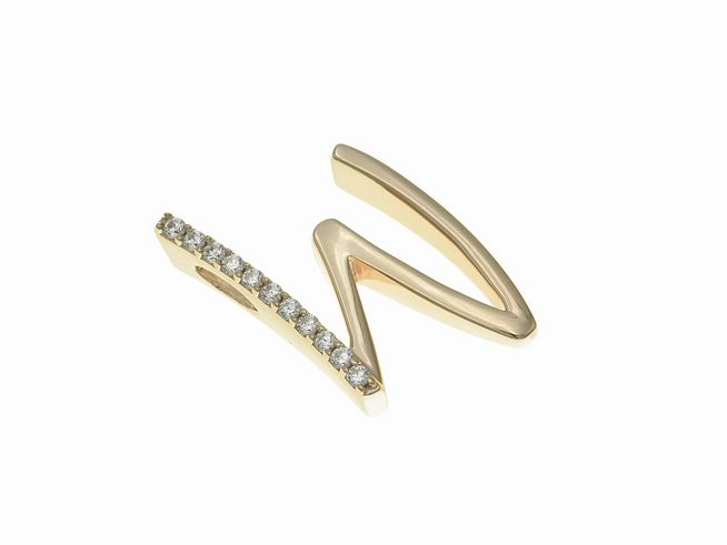 Anhänger aus Sterling Silber in Form des Buchstabens W, poliert und vergoldet in Roségold, verziert mit Zirkonia, Hersteller Juwelier Harnisch.