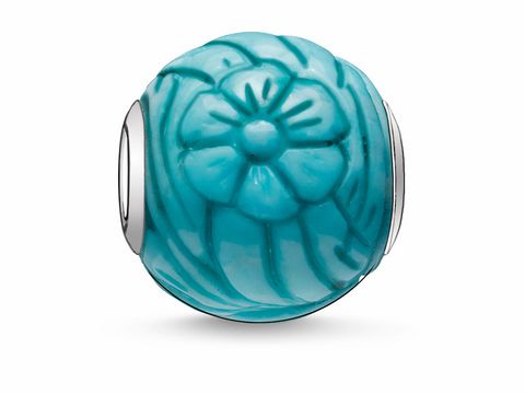 Thomas Sabo Karma Beads K0023-589-17 mit einer türkisfarbenen Sommerblume aus Howlith, eingefasst in silberne Elemente, ideal für individuelle Armbänder.