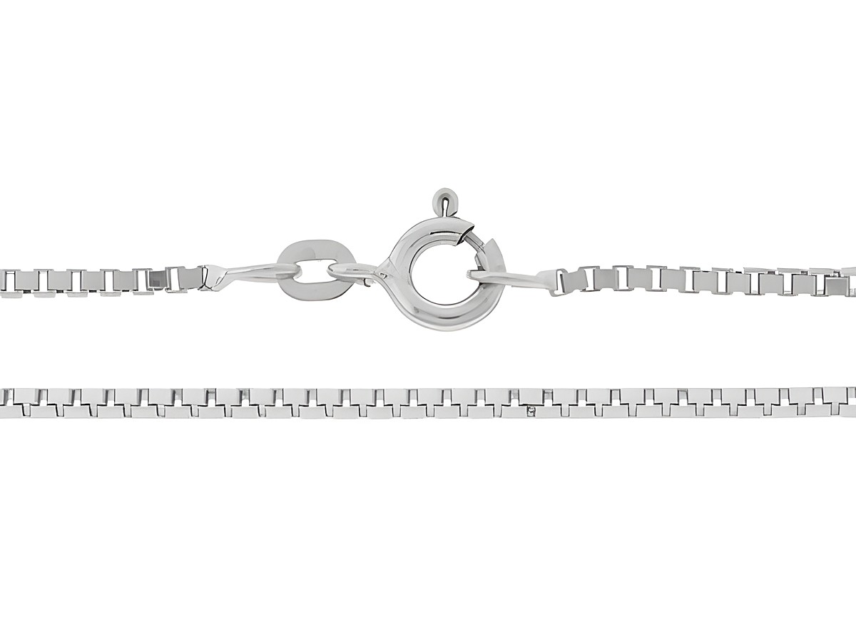 Veneziakette 585 Weißgold in 42 cm Länge mit 1,4 x 1,4 mm Gliedergröße und Federringverschluss, Hersteller Juwelier Harnisch, stilvolles Schmuckstück für jeden Anlass.