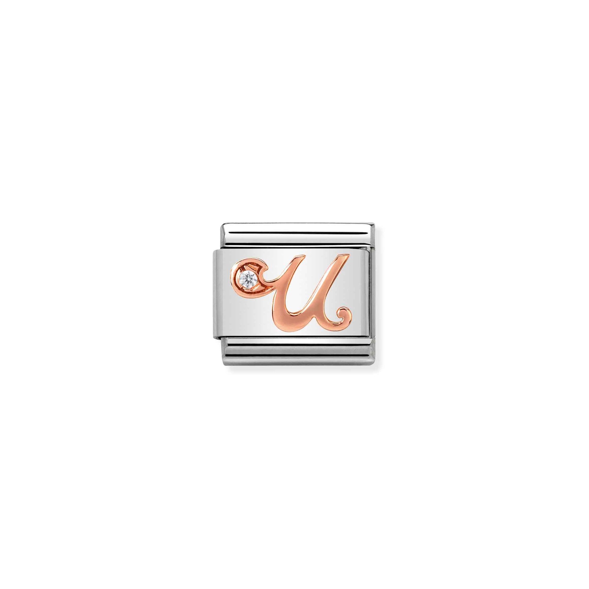 Nomination Composable Classic Charm Buchstabe U - Edelstahl, Gold 375 Roségold, Zirkonia
