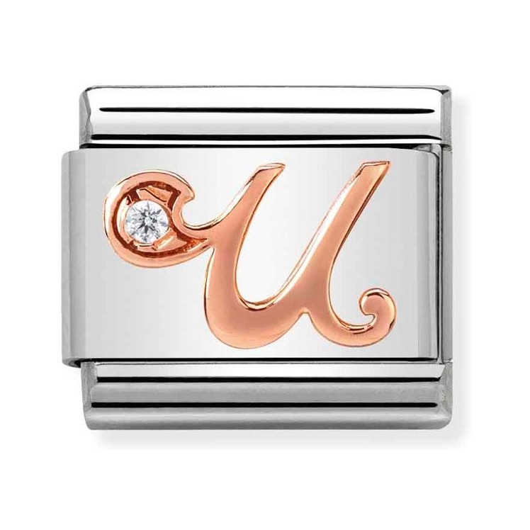 Nomination Composable Classic Charm Buchstabe U - Edelstahl, Gold 375 Roségold, Zirkonia