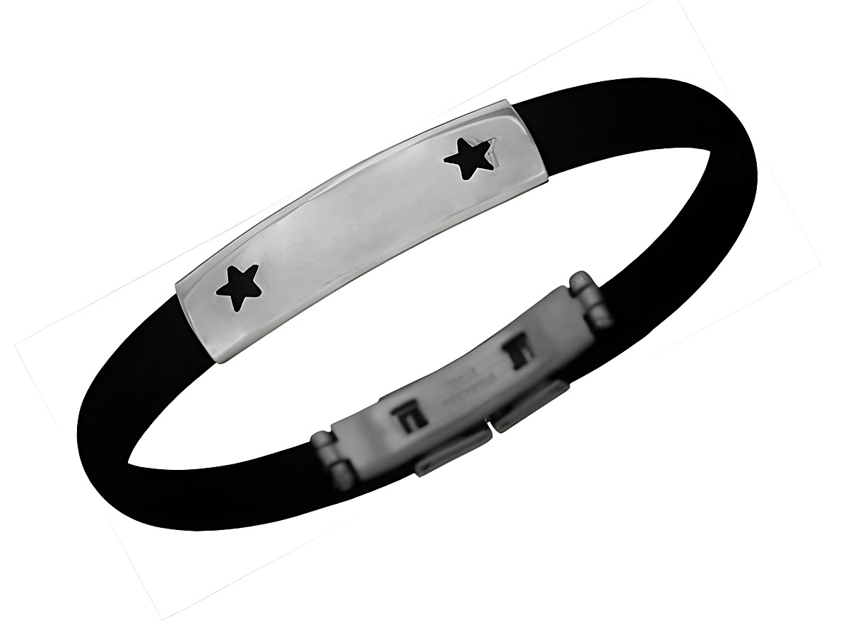 Kautschuk Edelstahl Armband mit Sternen im Nachthimmel, Hersteller Juwelier Harnisch, elegantes und modernes Design, ideal für stilbewusste Träger.