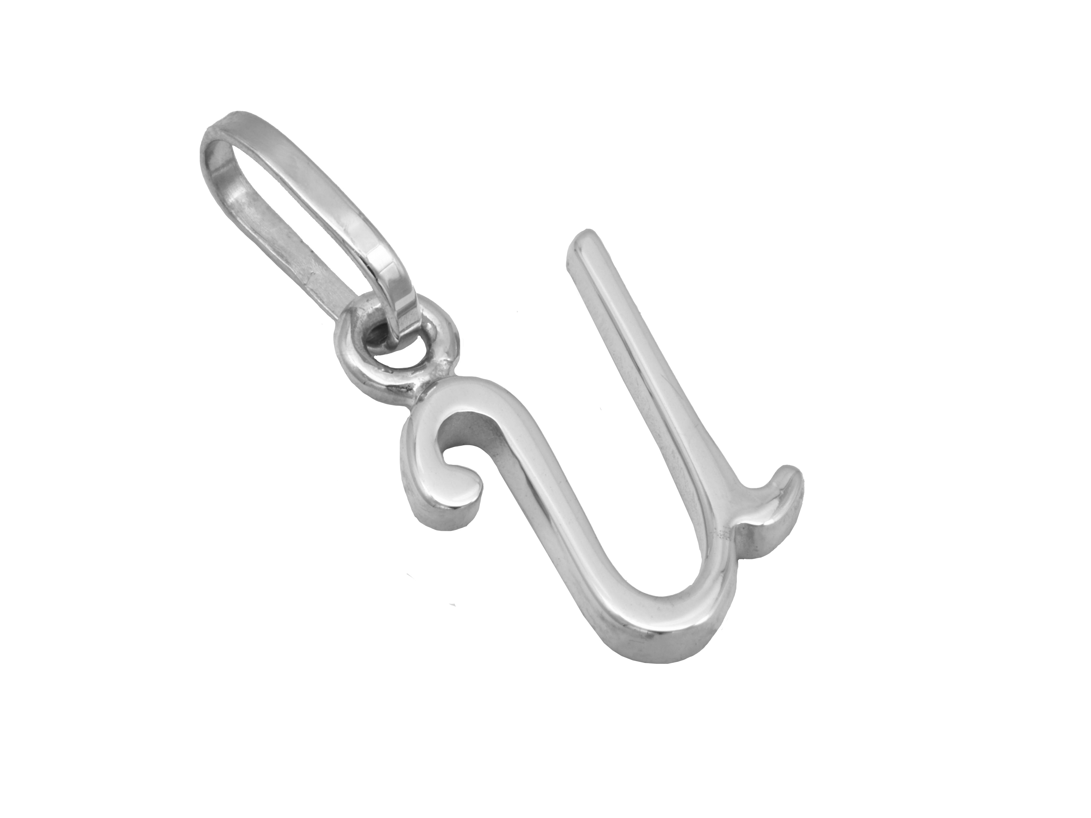 Buchstaben Anhänger U aus Sterling Silber, rhodiniert und poliert, hergestellt von Juwelier Harnisch, elegantes Design für stilvolle Akzente.