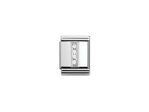 Sterling Silber Big Charm von Nomination mit Zirkonia in schlichter Rechteckform, elegantes Design mit funkelnden Steinen in der Mitte, perfekt für individuelle Armbänder.