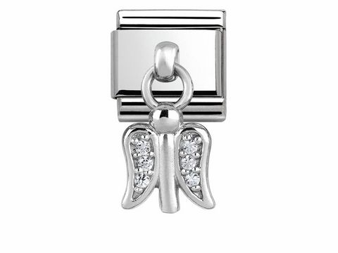 Charm von Nomination mit einem Engelmotiv aus Silber, verziert mit Zirkonia, ideal für die persönliche Schmuckkollektion.