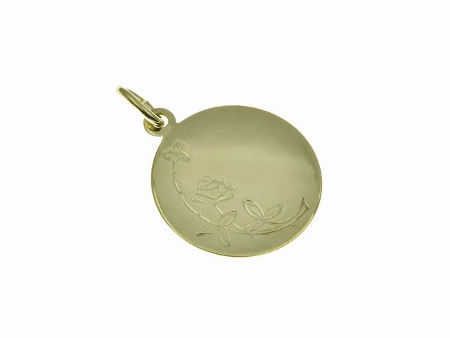 Blanko mit Rose gravierte Platte aus Gold 333, Größe 21 x 18 mm, Hersteller Juwelier Harnisch, ideal für individuelle Gravuren und persönliche Geschenke.