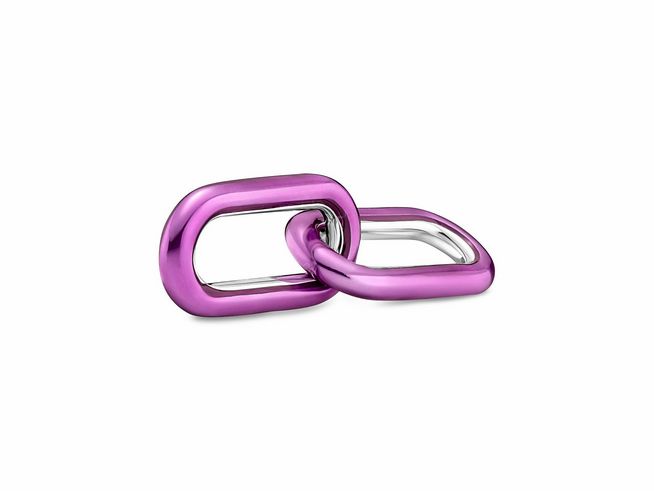 Doppelter Link aus Sterling Silber mit lila Emaille, stilvoll und modern, ideal als modischer Ohrschmuck im Pandora ME Design.