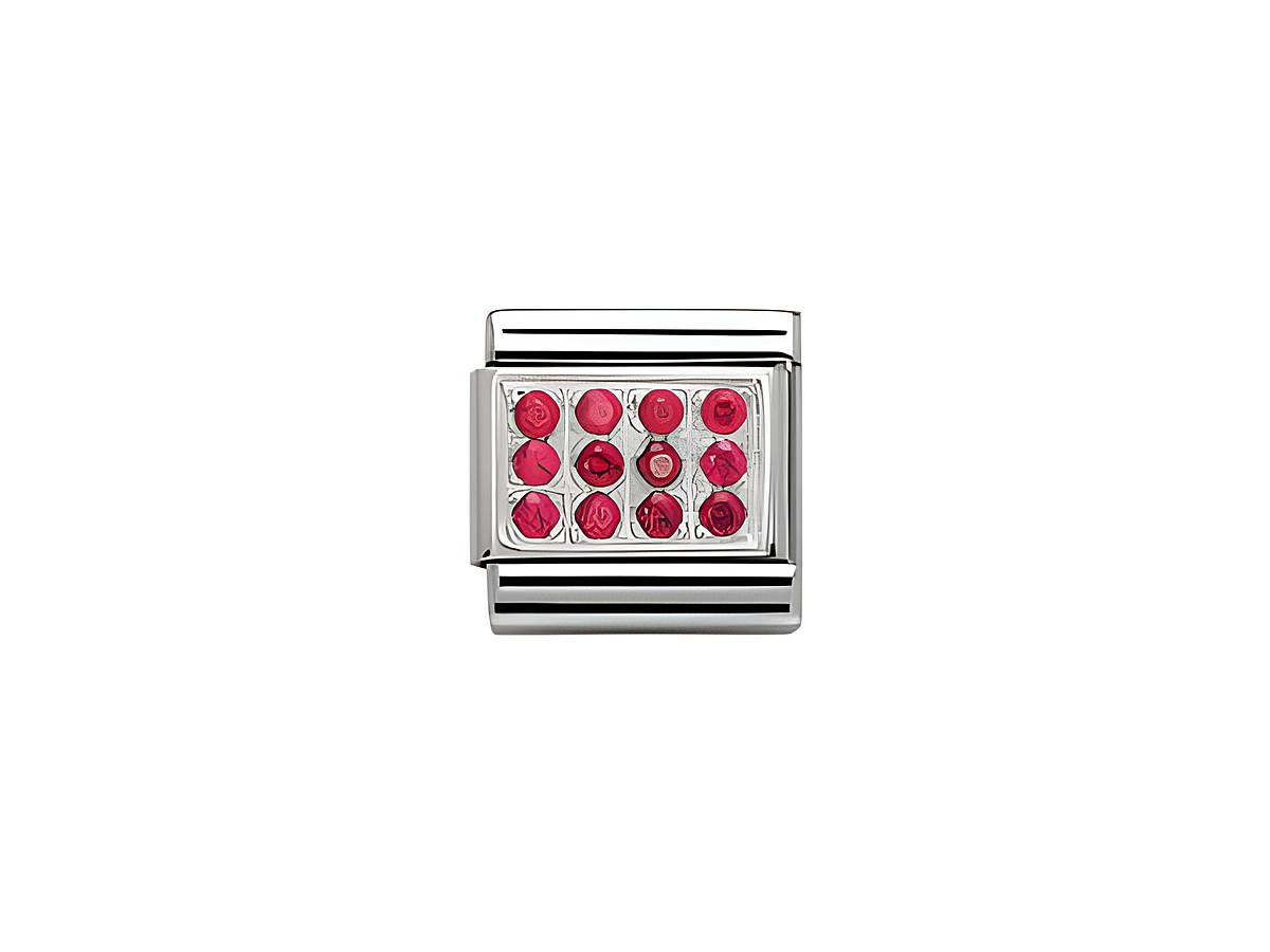 Armbandglied von Nomination Classic 330307 02 in Rot und SilverShine mit funkelnden Zirkonia-Steinen in rechteckiger Anordnung für einen eleganten Akzent.